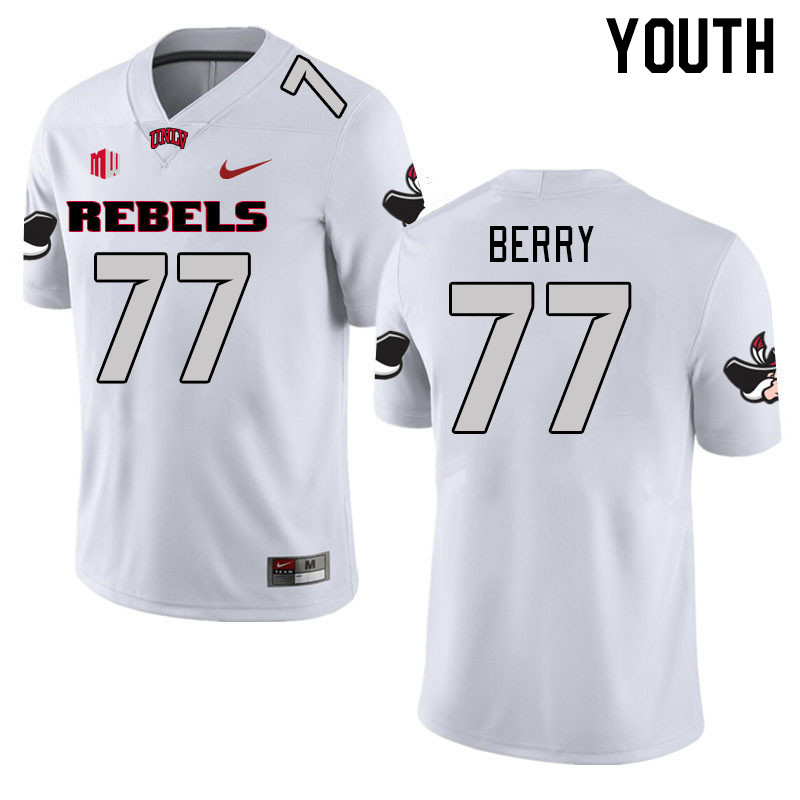 Youth #77 Anthony Berry UNLV Rebels 2023 College Football Jerseys Stitched-White - Click Image to Close